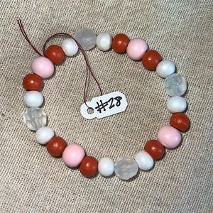 Pink/Red/White Multi-Color Handmade Beaded Bracelet (#28)